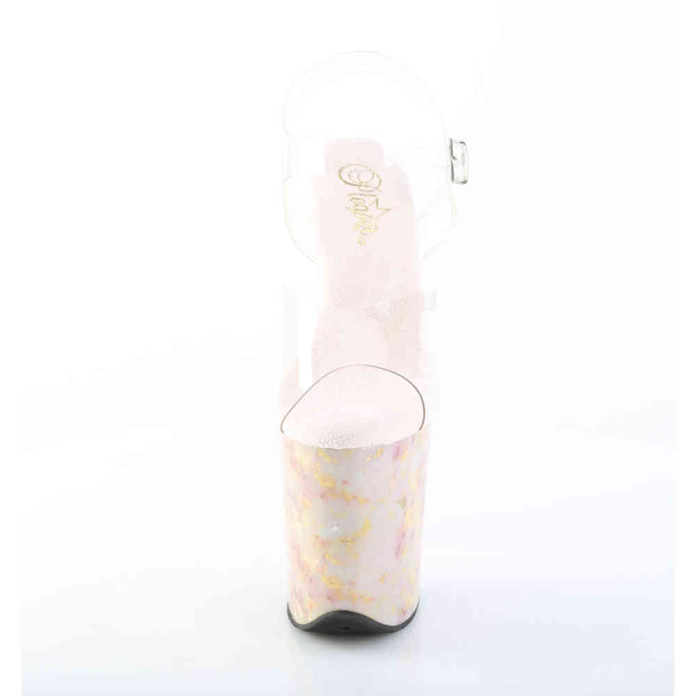 Pleaser - FLAMINGO-808MB Sandale à bride à la cheville, Pole dance chaussures - Transparent/Couleur or